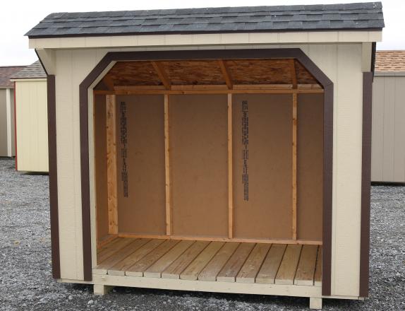 Pine Creek 4x8 Wood Shed with Beige walls, Dark Brown trim and Charcoal shingles